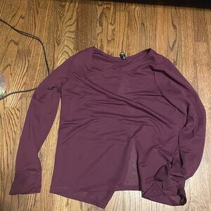 90 Degree By Reflex Maroon Long Sleeve Cropped See-Through Top